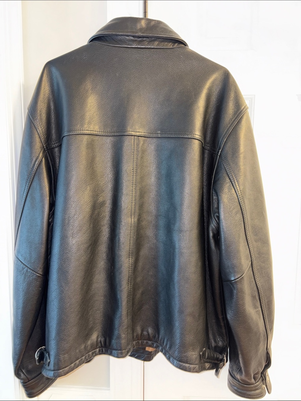 Vintage 90’s Men’s Tommy Hilfiger Black Leather Bomber Jacket - Size Large - Picture 2 of 11